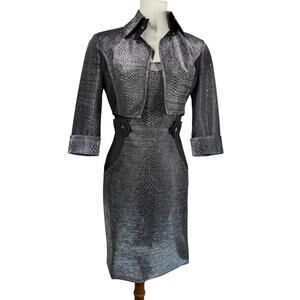 Craig Signer Couture Metallic Snakeskin Bodycon Dress Crop Jacket Vintage XS